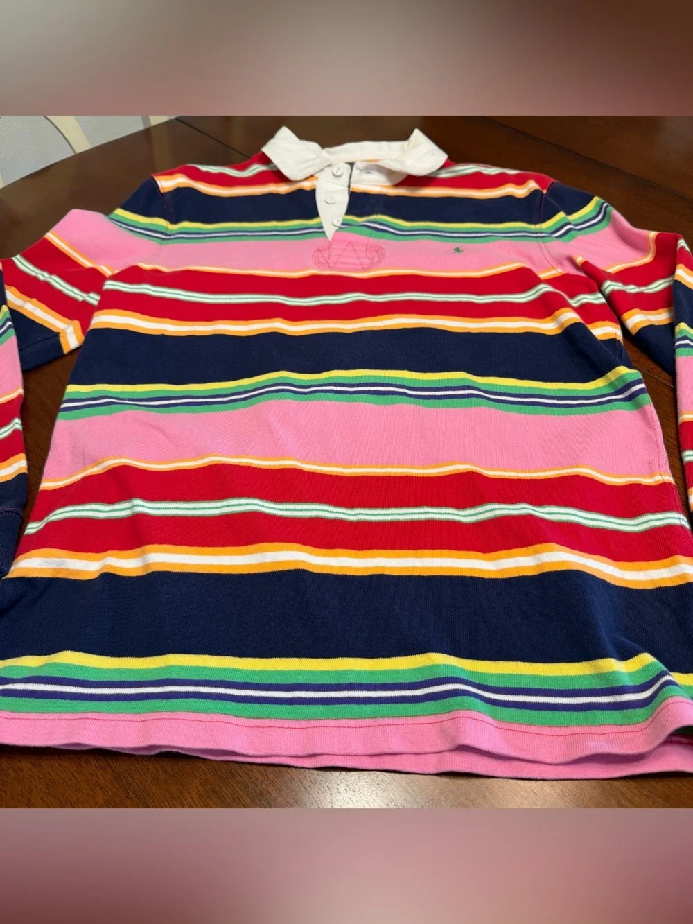 VTG POLO Ralph Lauren Striped Long-Sleeve Rugby Shirt Multicolor Pink Men's Med